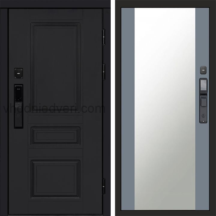 Входная дверь Termo-door ОРЕГОН BLACK с электрозамком - Зеркало Грей софт