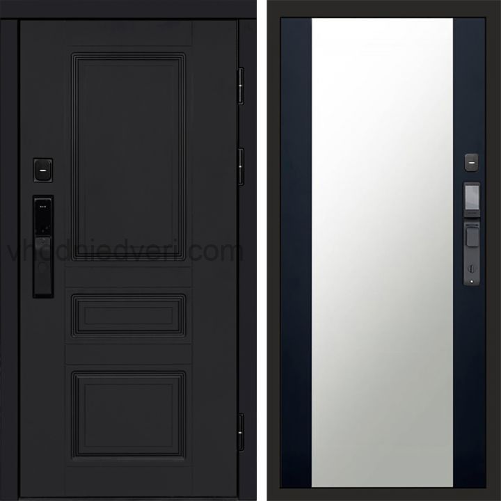 Входная дверь Termo-door ОРЕГОН BLACK с электрозамком - Зеркало Черный кварц+тонировка