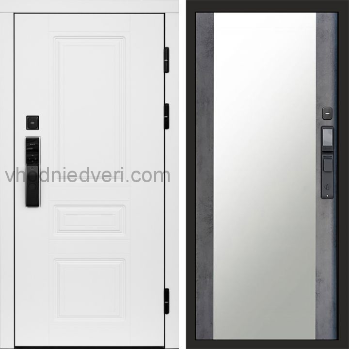 Входная дверь Termo-door ОРЕГОН WHITE с электрозамком - Зеркало Бетон темный