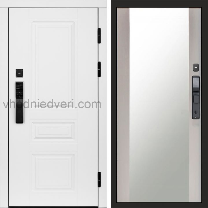Входная дверь Termo-door ОРЕГОН WHITE с электрозамком - Зеркало Лиственница