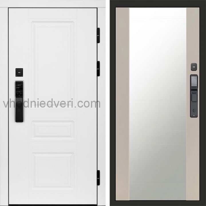 Входная дверь Termo-door ОРЕГОН WHITE с электрозамком - Зеркало Слоновая кость