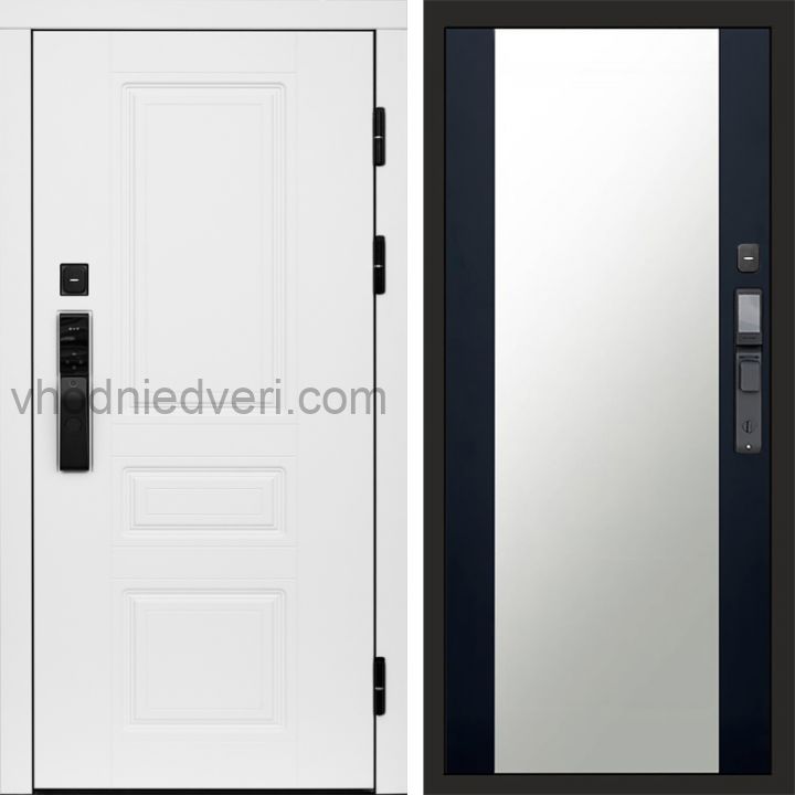 Входная дверь Termo-door ОРЕГОН WHITE с электрозамком - Зеркало Черный кварц+тонировка
