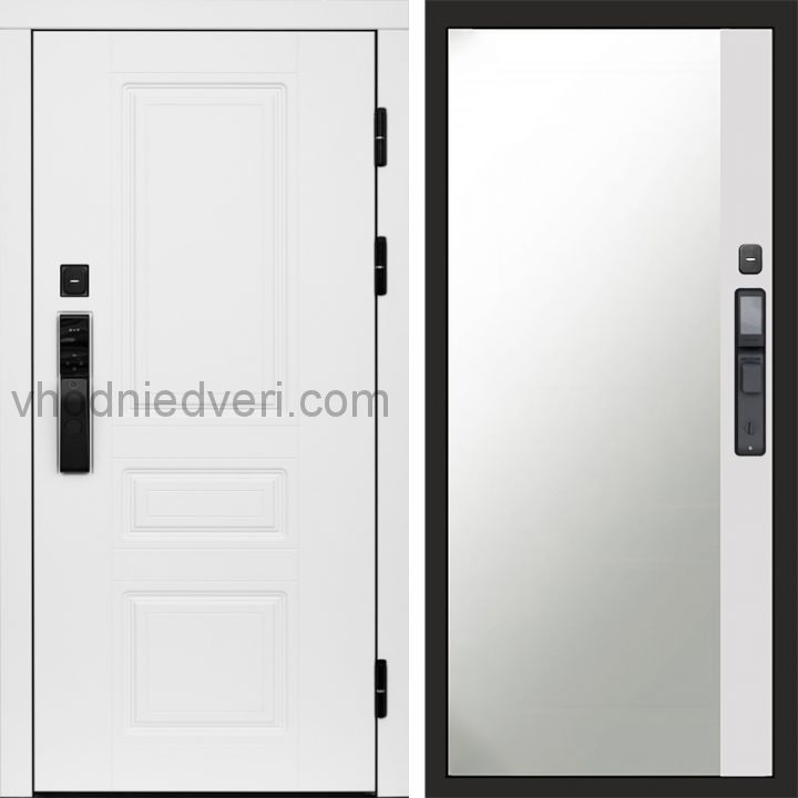 Входная дверь Termo-door ОРЕГОН WHITE с электрозамком - Широкое зеркало фацет Белый софт