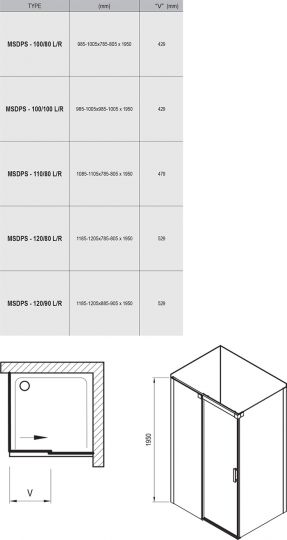 Душевой уголок Ravak Matrix MSDPS 100х80 см схема 2