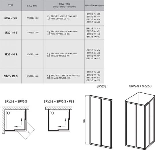 Открытый душевой уголок Ravak Supernova SRV2-S хром 80х90 см схема 2