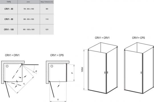 Душевой уголок Ravak Chrome CRV1 90х80 см схема 2