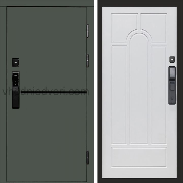 Входная дверь Termo-door ТРЕНД GREEN с электрозамком - Арка Белое дерево