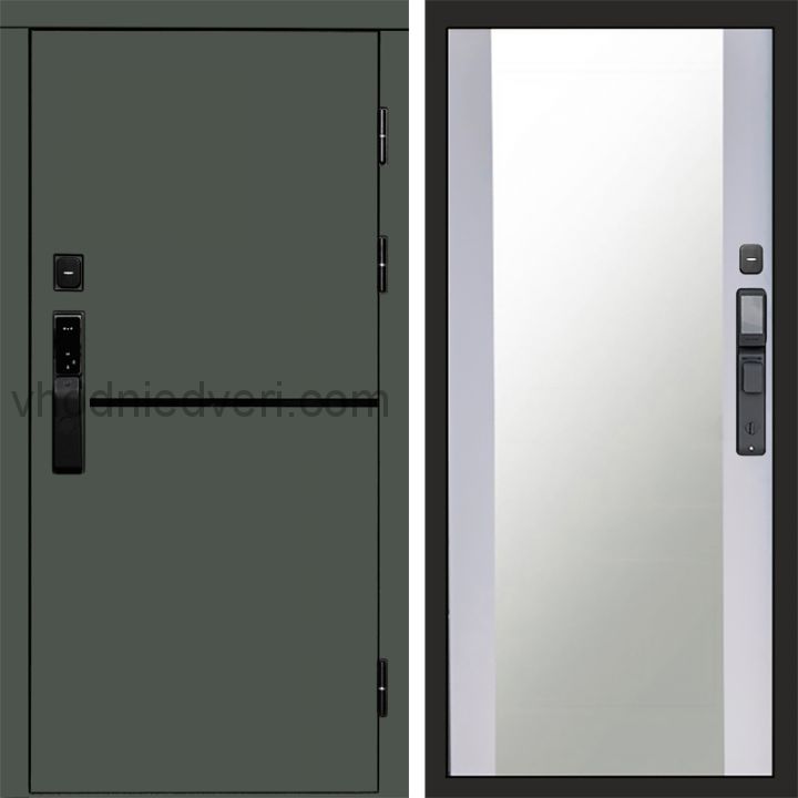 Входная дверь Termo-door ТРЕНД GREEN с электрозамком - Зеркало Белый софт