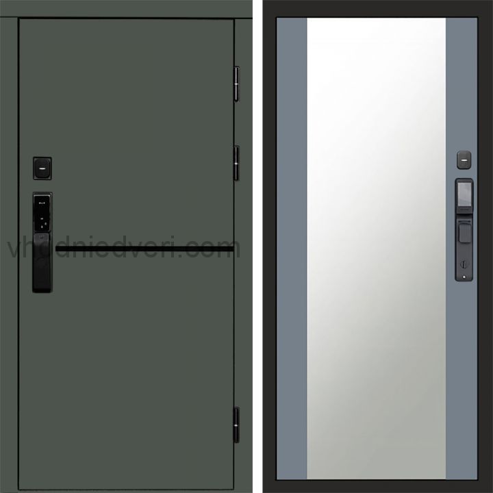 Входная дверь Termo-door ТРЕНД GREEN с электрозамком - Зеркало Грей софт