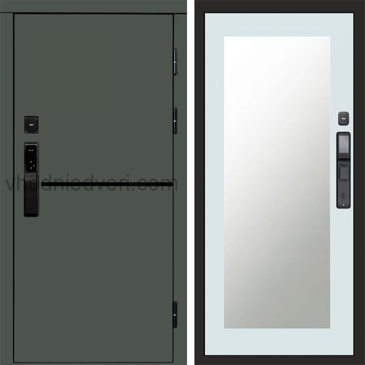 Входная дверь Termo-door ТРЕНД GREEN с электрозамком - Зеркало Триумф Белый софт