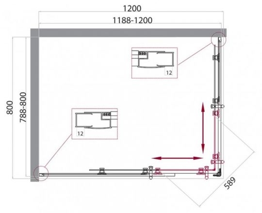 Душевой уголок Belbagno Uno-195 AH с раздвижными дверями 120х80 см схема 3