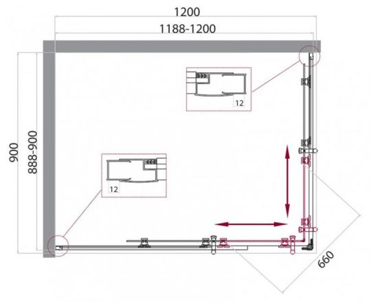 Душевой уголок Belbagno Uno-195 AH с раздвижными дверями 120х90 см схема 2
