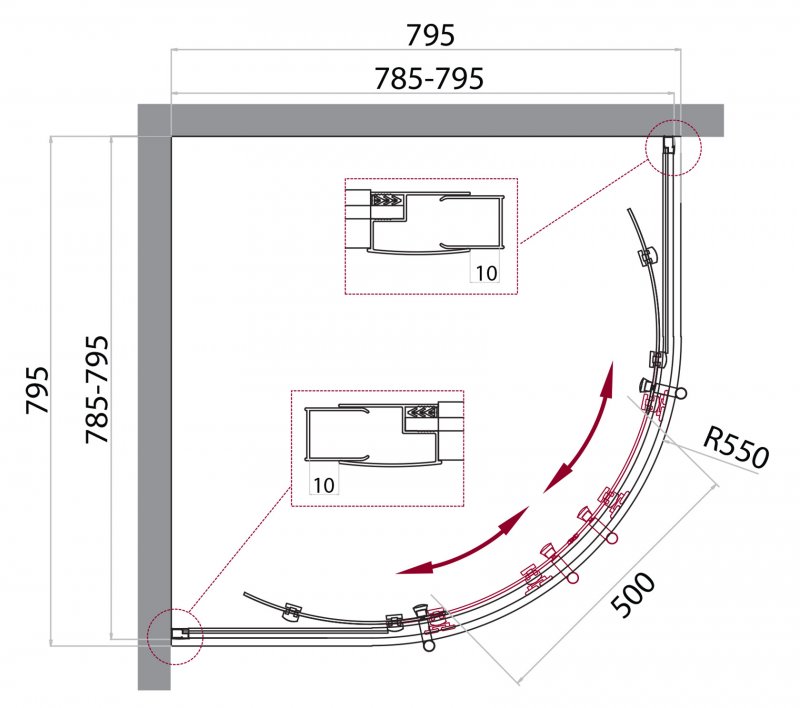 Душевой уголок Belbagno Uno-195 R прозрачное стекло, профиль хром 95х95 см ФОТО