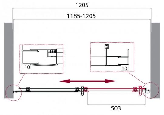Душевой уголок в нишу Belbagno Uno-195 BF профиль хром 140 см схема 4