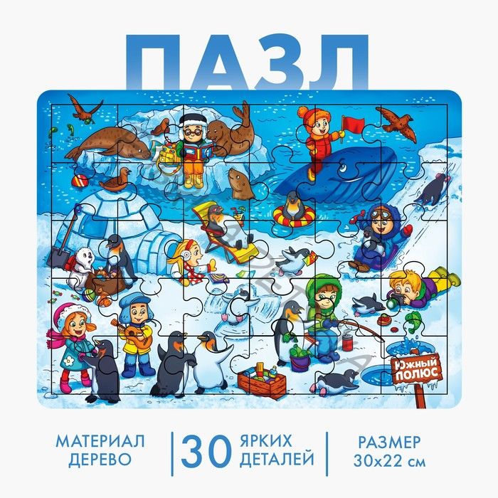 Пазл большой деревянный «Южный полюс», 30 элементов