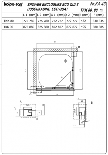 Квадратная душевая кабина Kolpa-San ECO QUAT TKK 90х90 см схема 2