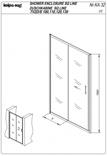 Дверь для душа в нишу Kolpa-San SQ LINE TV2D/S 120 см схема 3