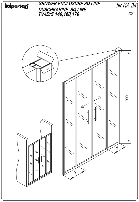 Душевая дверь в нишу Kolpa-San SQ LINE TV4D/S 180 см ФОТО