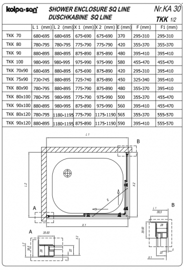 Прямоугольная душевая кабина Kolpa-San SQ LINE TKK 100х80 см схема 2