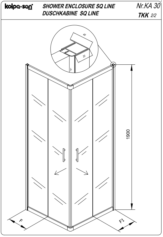 Прямоугольная душевая кабина Kolpa-San SQ LINE TKK 100х90 см ФОТО