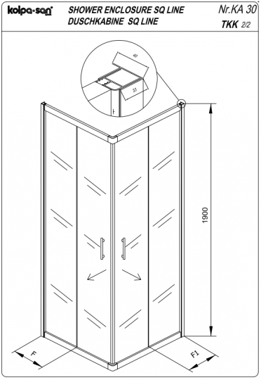 Прямоугольная душевая кабина Kolpa-San SQ LINE TKK 100х90 см схема 3