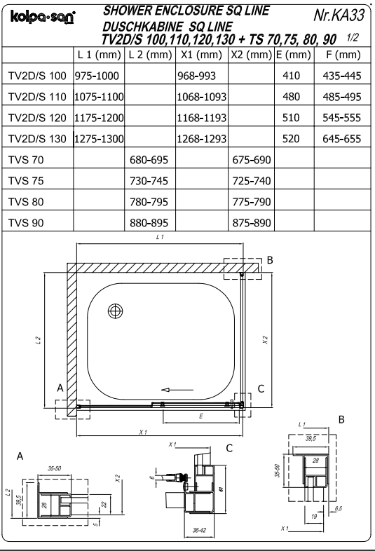 Душевая кабина Kolpa San SQ LINE TV2D/S + SQ LINE TS без крыши 130х70 см ФОТО