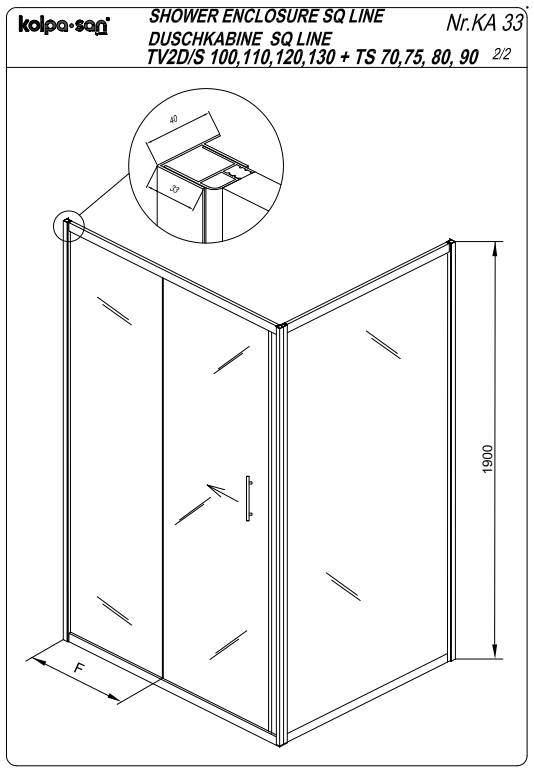 Душевой уголок Kolpa San SQ LINE TV2D/S + SQ LINE TS без крыши 120х75 см ФОТО