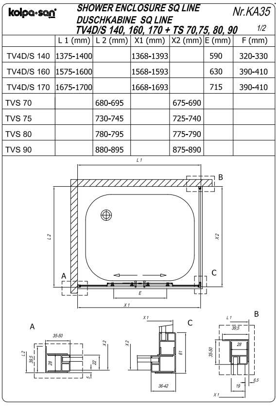 Угловая душевая кабина Kolpa San SQ LINE TV4D/S + SQ LINE TS 150х90 см ФОТО