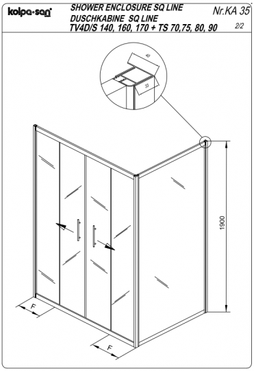 Угловая душевая кабина Kolpa-San SQ LINE TV4D/S + SQ LINE TS 170х90 см схема 3
