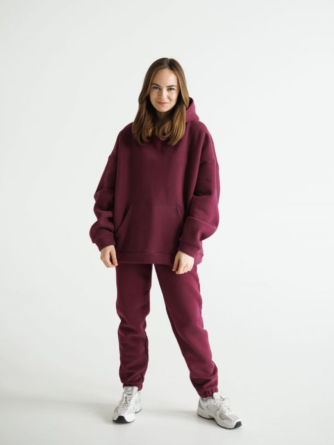 Худи оверсайз с начесом каберне