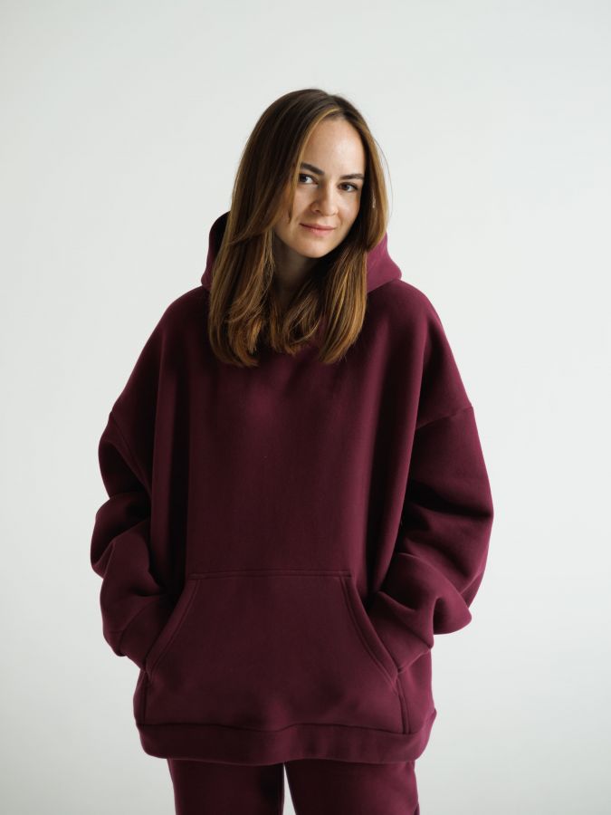 Худи оверсайз с начесом каберне
