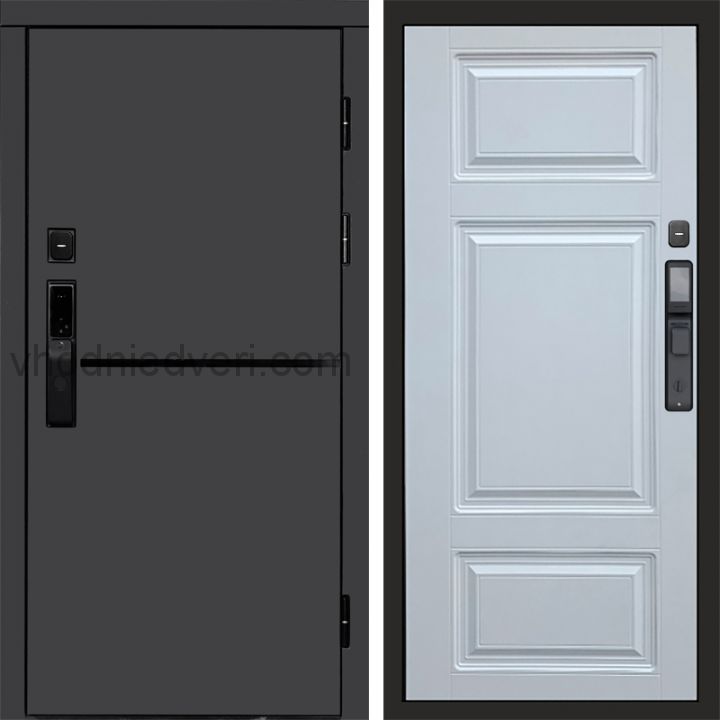 Входная дверь Termo-door ТРЕНД ГРАФИТ с электрозамком - Лион Белый софт