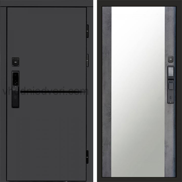 Входная дверь Termo-door ТРЕНД ГРАФИТ с электрозамком - Зеркало Бетон темный