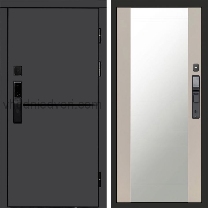 Входная дверь Termo-door ТРЕНД ГРАФИТ с электрозамком - Зеркало Слоновая кость