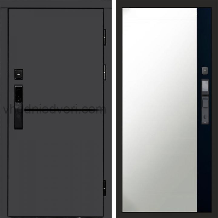 Входная дверь Termo-door ТРЕНД ГРАФИТ с электрозамком - Широкое зеркало фацет Черный кварц