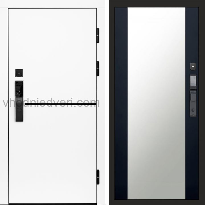 Входная дверь Termo-door ТРЕНД WHITE с электрозамком - Зеркало Черный кварц+тонировка