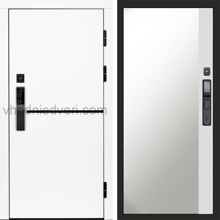 Входная дверь Termo-door ТРЕНД WHITE с электрозамком - Широкое зеркало фацет Белый софт