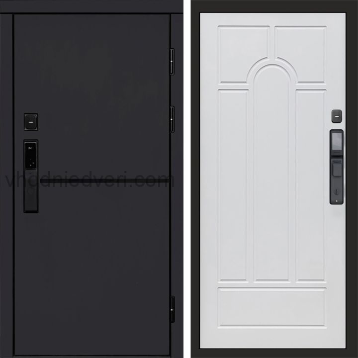 Входная дверь Termo-door ТРЕНД BLACK с электрозамком - Арка Белое дерево