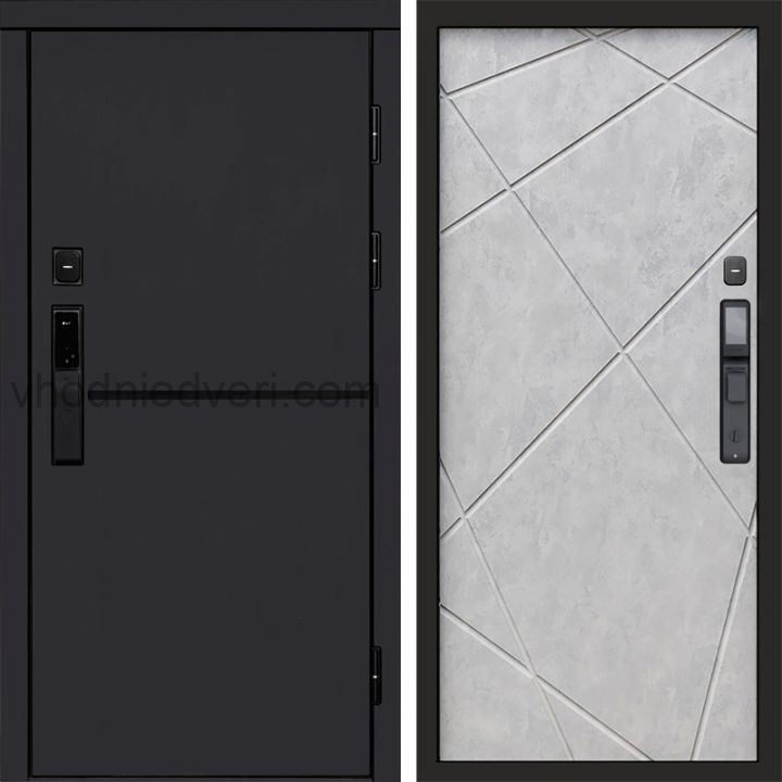 Входная дверь Termo-door ТРЕНД BLACK с электрозамком - Лучи Бетон светлый