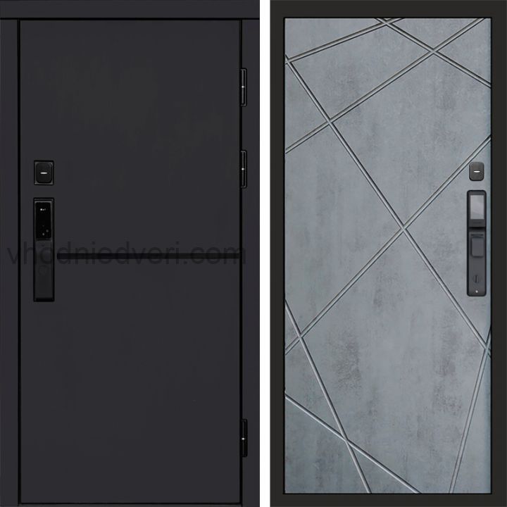 Входная дверь Termo-door ТРЕНД BLACK с электрозамком - Лучи Бетон темный