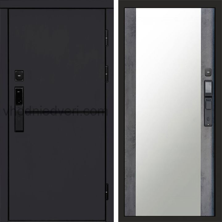 Входная дверь Termo-door ТРЕНД BLACK с электрозамком - Зеркало Бетон темный