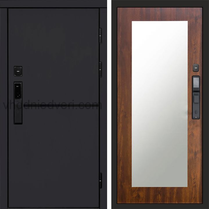 Входная дверь Termo-door ТРЕНД BLACK с электрозамком - Зеркало Триумф Дуб