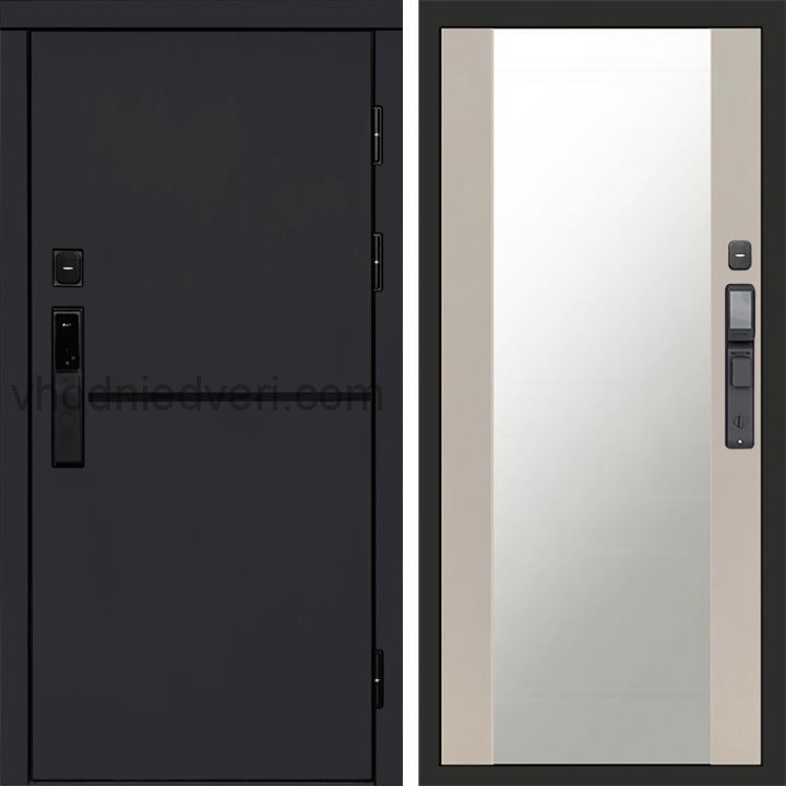Входная дверь Termo-door ТРЕНД BLACK с электрозамком - Зеркало Слоновая кость