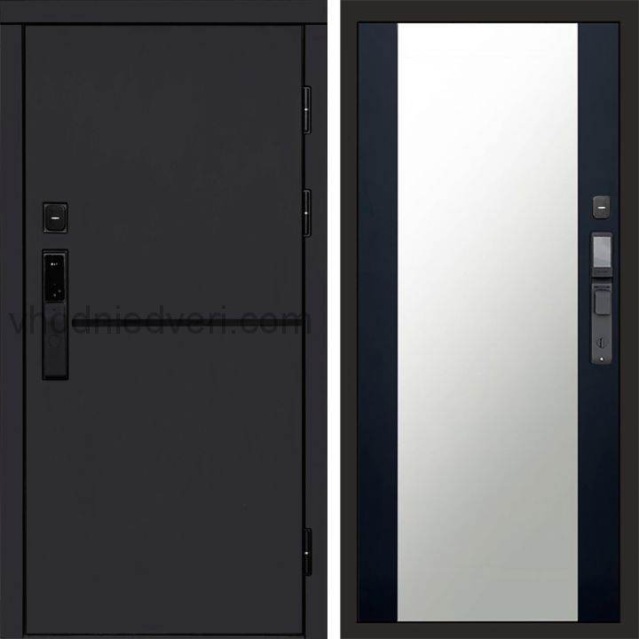 Входная дверь Termo-door ТРЕНД BLACK с электрозамком - Зеркало Черный кварц+тонировка