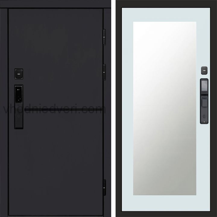 Входная дверь Termo-door ТРЕНД BLACK с электрозамком - Зеркало Триумф Белый софт