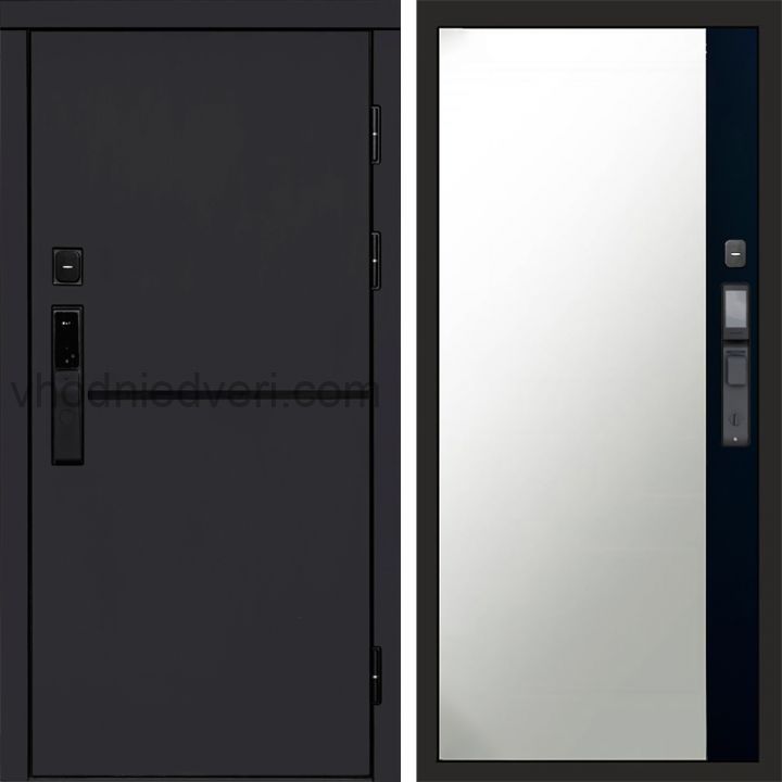 Входная дверь Termo-door ТРЕНД BLACK с электрозамком - Широкое зеркало фацет Черный кварц