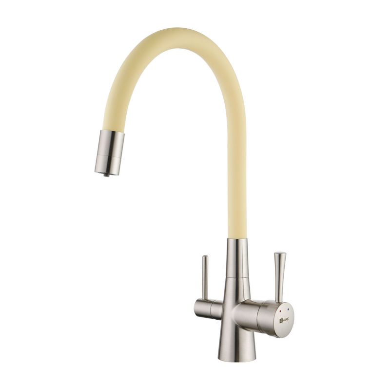 Смеситель для кухни Lemark Comfort LM3075BN-Beige с гибким изливом, с подключением к фильтру с питьевой водой, никель, бежевый