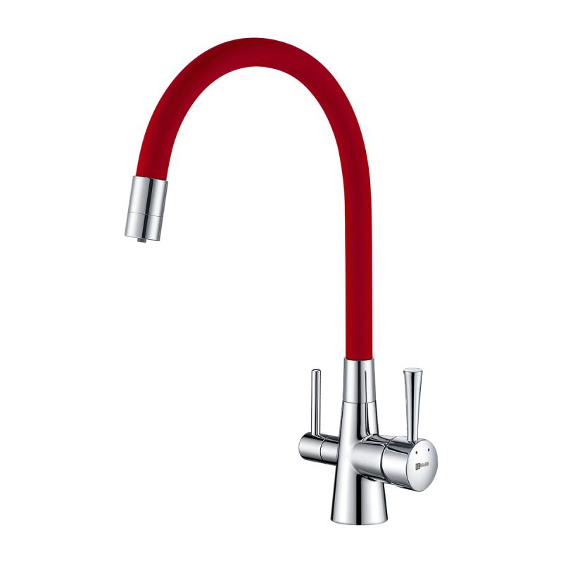 Смеситель для кухни Lemark Comfort LM3075C-Red с гибким изливом, с подключением к фильтру с питьевой водой, хром, красный