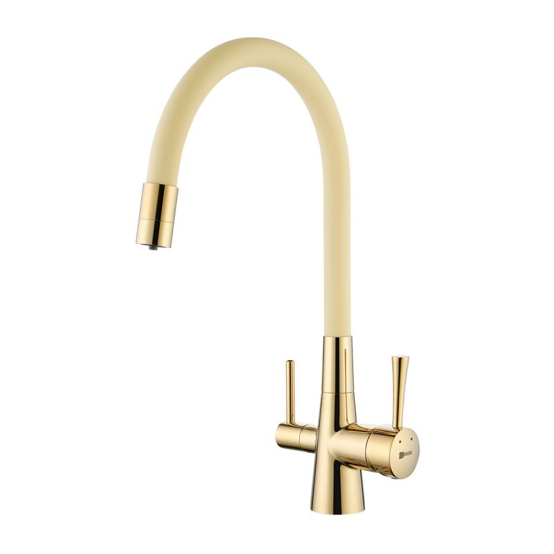 Смеситель для кухни Lemark Comfort LM3075G-Beige с гибким изливом, с подключением к фильтру с питьевой водой, золото, бежевый