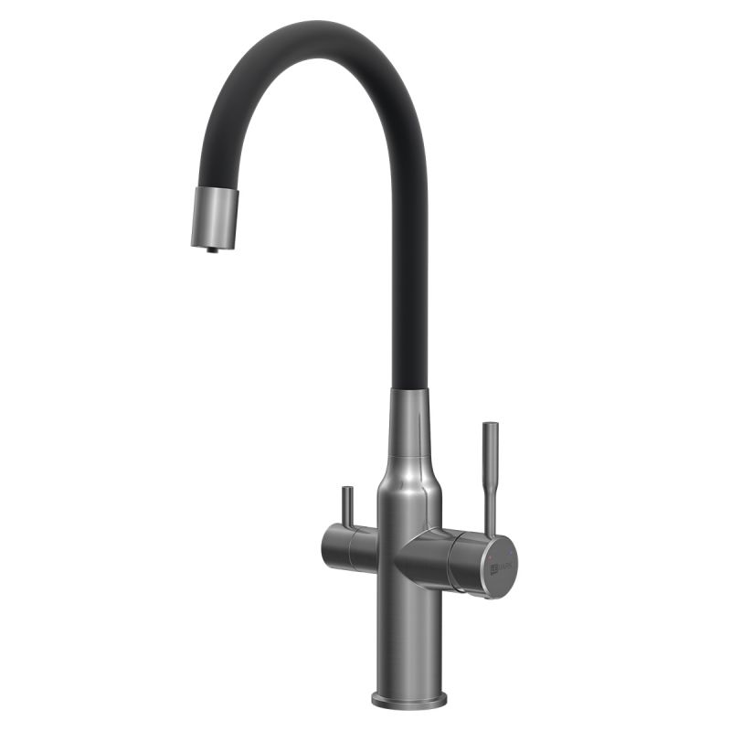 Смеситель для кухни Lemark Expert LM5083GMN-Black c гибким изливом, с подключением к фильтру с питьевой водой, графит нано, черный